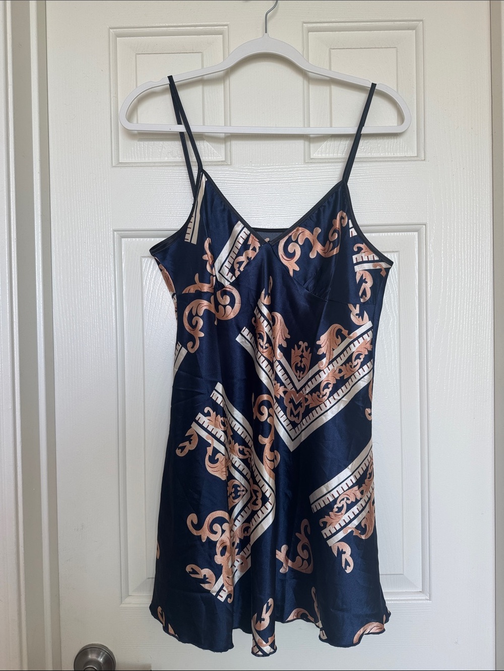 Navy & Rose Gold Printed Slip Dress